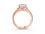 Rose gold Asscher Diamond Three-Stone Pave Band with Four-Prong Setting_27