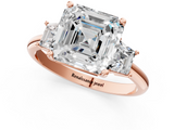 Rose gold Asscher Diamond Three-Stone Ring with Trapezoid Side Stones and Prong Setting_41