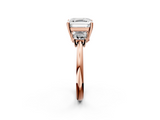 Rose gold Asscher Diamond Three-Stone Ring with Trapezoid Side Stones and Prong Setting_42