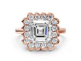 Rose gold Asscher Halo Cluster Diamond Engagement Ring with Solitaire Band and Prong Setting_30