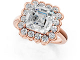 Rose gold Asscher Halo Cluster Diamond Engagement Ring with Solitaire Band and Prong Setting_31