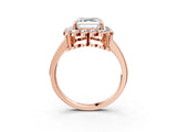 Rose gold Asscher Halo Cluster Diamond Engagement Ring with Solitaire Band and Prong Setting_33