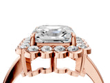 Rose gold Asscher Halo Cluster Diamond Engagement Ring with Solitaire Band and Prong Setting_34