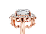 Rose gold Asscher Halo Cluster Diamond Engagement Ring with Solitaire Band and Prong Setting_35