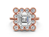 Rose gold Asscher Halo Diamond Cluster Engagement Ring with Milgrain Bezel Setting and Solitaire Band_63