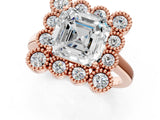Rose gold Asscher Halo Diamond Cluster Engagement Ring with Milgrain Bezel Setting and Solitaire Band_64