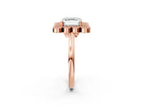 Rose gold Asscher Halo Diamond Cluster Engagement Ring with Milgrain Bezel Setting and Solitaire Band_65