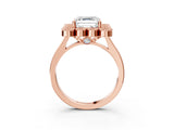 Rose gold Asscher Halo Diamond Cluster Engagement Ring with Milgrain Bezel Setting and Solitaire Band_66