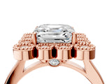 Rose gold Asscher Halo Diamond Cluster Engagement Ring with Milgrain Bezel Setting and Solitaire Band_67
