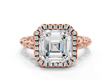 Rose gold Asscher Halo Diamond Engagement Ring with Intricate Filigree Band and Four-Prong Setting_22