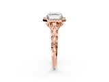 Rose gold Asscher Halo Diamond Engagement Ring with Intricate Filigree Band and Four-Prong Setting_24