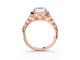 Rose gold Asscher Halo Diamond Engagement Ring with Intricate Filigree Band and Four-Prong Setting_25
