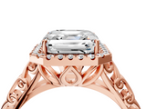Rose gold Asscher Halo Diamond Engagement Ring with Intricate Filigree Band and Four-Prong Setting_26
