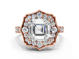 Rose gold Asscher Halo Diamond Engagement Ring with Milgrain Band and Four-Prong Setting_38