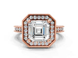 Rose gold Asscher Halo Diamond Engagement Ring with Milgrain Pave Band and Four-Prong Setting_87