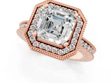 Rose gold Asscher Halo Diamond Engagement Ring with Milgrain Pave Band and Four-Prong Setting_88