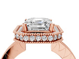 Rose gold Asscher Halo Diamond Engagement Ring with Milgrain Pave Band and Four-Prong Setting_91