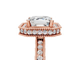 Rose gold Asscher Halo Diamond Engagement Ring with Milgrain Pave Band and Four-Prong Setting_92