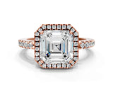 Rose gold Asscher Halo Diamond Engagement Ring with Pavé Band and Four-Prong Setting_21