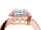 Rose gold Asscher Halo Diamond Engagement Ring with Pavé Band and Four-Prong Setting_25