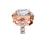 Rose gold Asscher Halo Diamond Engagement Ring with Pavé Band and Four-Prong Setting_26