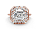 Rose gold Asscher Halo Diamond Engagement Ring with Solitaire Band and Four-Prong Setting_23