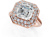 Rose gold Asscher Halo Diamond Engagement Ring with Solitaire Band and Four-Prong Setting_24