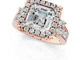 Rose gold Asscher Halo Diamond Engagement Ring with Split Shank and Four-Prong Setting 1