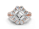 Rose gold Asscher Halo Diamond Engagement Ring with Split Shank and Prong Setting_51