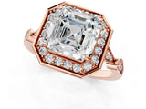 Rose gold Asscher Halo Diamond Engagement Ring with Twisted Band and Four-Prong Setting 1