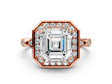 Rose gold Asscher Halo Diamond Engagement Ring with Twisted Band and Four-Prong Setting