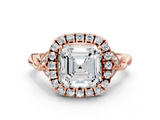 Rose gold Asscher Halo Diamond Engagement Ring with Vintage-Inspired Band and Four-Prong Setting_3