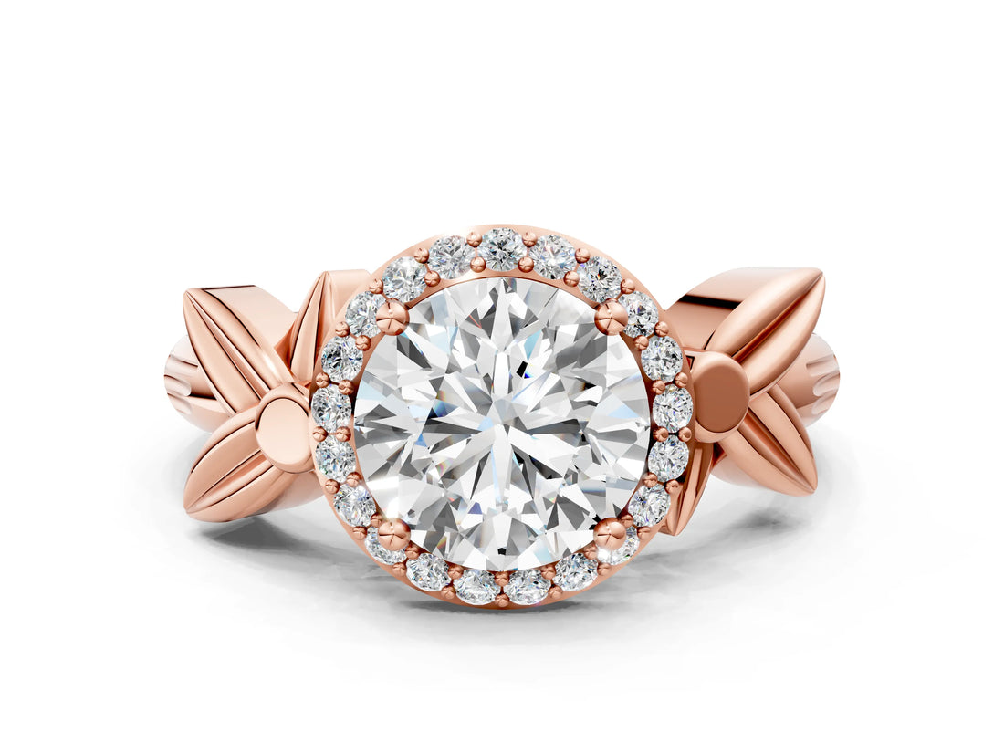 Rose gold Asscher Halo Diamond Floral Band with Four-Prong Setting_61