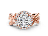 Rose gold Asscher Halo Diamond Floral Band with Four-Prong Setting_61