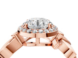 Rose gold Asscher Halo Diamond Floral Band with Four-Prong Setting_65