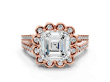 Rose gold Asscher Halo Diamond Floral Split Shank Engagement Ring 1