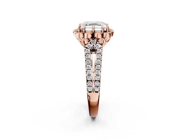 Rose gold Asscher Halo Diamond Floral Split Shank Engagement Ring