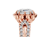 Rose gold Asscher Halo Diamond Floral Split Shank Engagement Ring