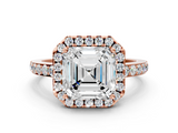 Rose gold Asscher Halo Diamond Pavé Band Ring with Prong Setting_23