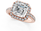 Rose gold Asscher Halo Diamond Pavé Band Ring with Prong Setting_24