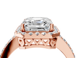 Rose gold Asscher Halo Diamond Pavé Band Ring with Prong Setting_27