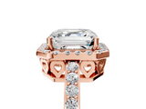Rose gold Asscher Halo Diamond Pavé Band Ring with Prong Setting_28