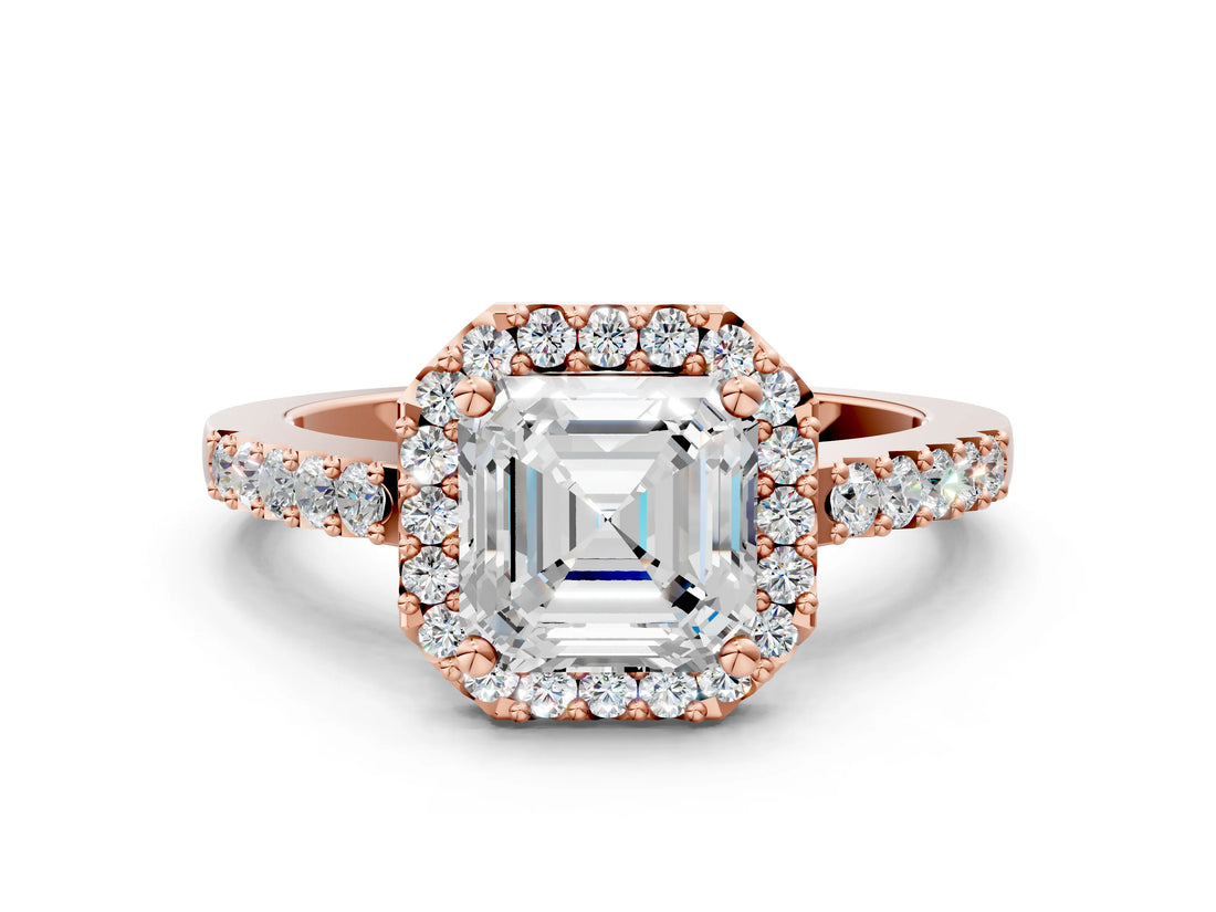 Rose gold Asscher Halo Diamond Pavé Solitaire Ring_96