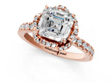 Rose gold Asscher Halo Diamond Pave Band Ring with Four-Prong Setting_16