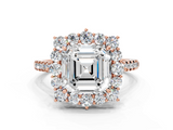 Rose gold Asscher Halo Diamond Ring with Pavé Band and Prong Setting_23