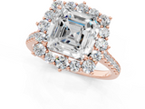 Rose gold Asscher Halo Diamond Ring with Pavé Band and Prong Setting_24