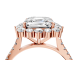 Rose gold Asscher Halo Diamond Ring with Pavé Band and Prong Setting_27