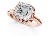 Rose gold Asscher Halo Diamond Ring with Round Cluster Setting, Solitaire Band, and Four-Prong Setting_37