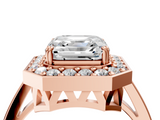 Rose gold Asscher Halo Diamond Ring with Split Shank and Four-Prong Setting_10