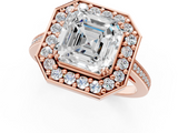 Rose gold Asscher Halo Diamond Ring with Split Shank and Four-Prong Setting_7